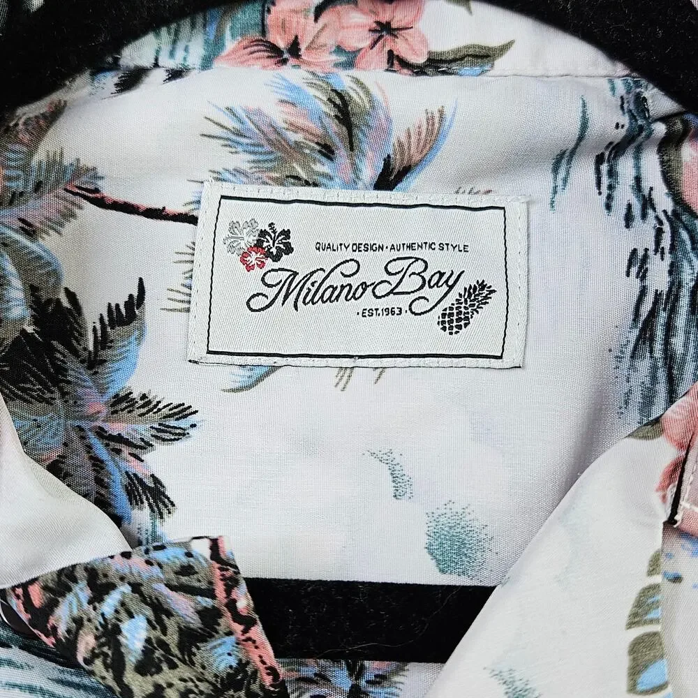 Milano Bay Mens Small Hawaiian Button UP Shirt Tropical Vacation Resort Beach - Picture 8 of 14